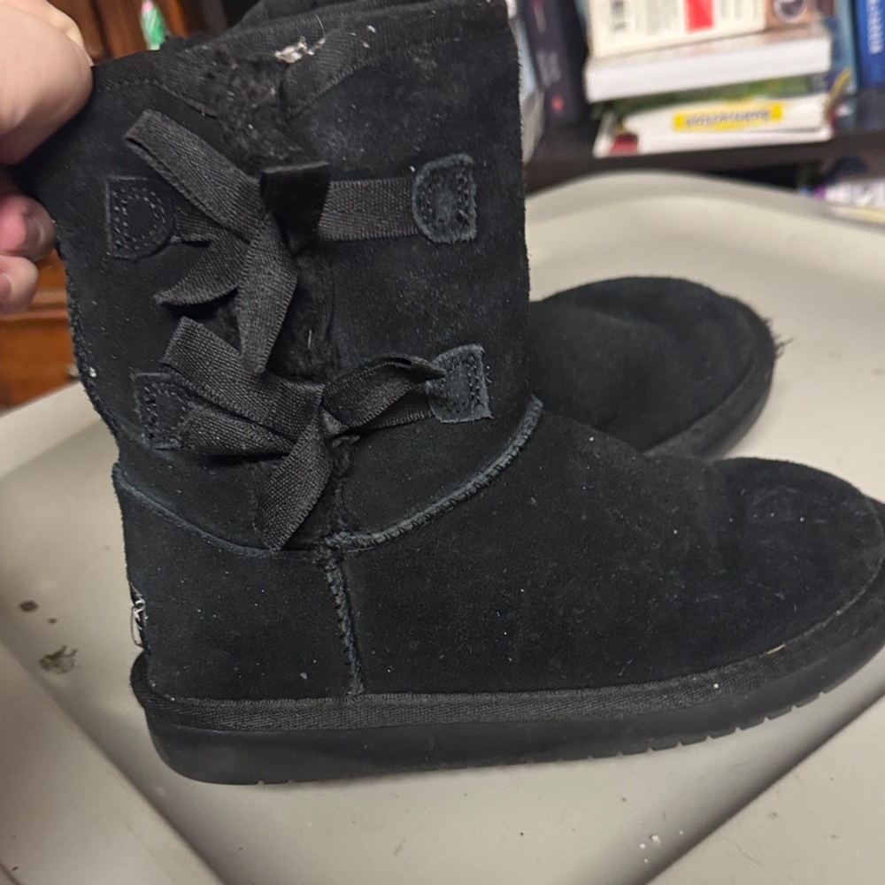 Black Suede Boots with Bow Accents